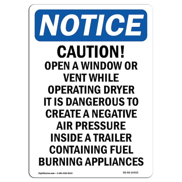 Safety Sign, OSHA Notice, 5" Height, Caution Open A Window Or Vent Sign, Portrait, 10PK